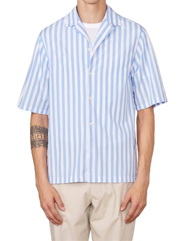 Eren Short Sleeve Big Stripe Shirt In White,navy