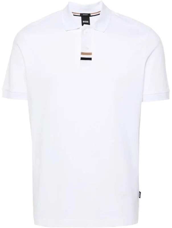 Hugo Boss Men's Parlay 424 Pique Cotton Short Sleeve Polo T-Shirt, White