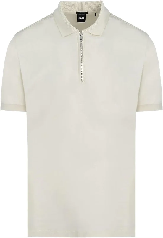 Hugo Boss Men's Polston 11 Half Zip Short Sleeve Slim Fit Polo Shirt, White