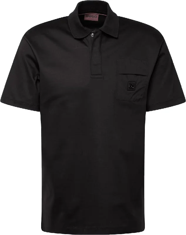 HUGO Men's Domer Solid Black Cotton Short Sleeve Polo T-Shirt