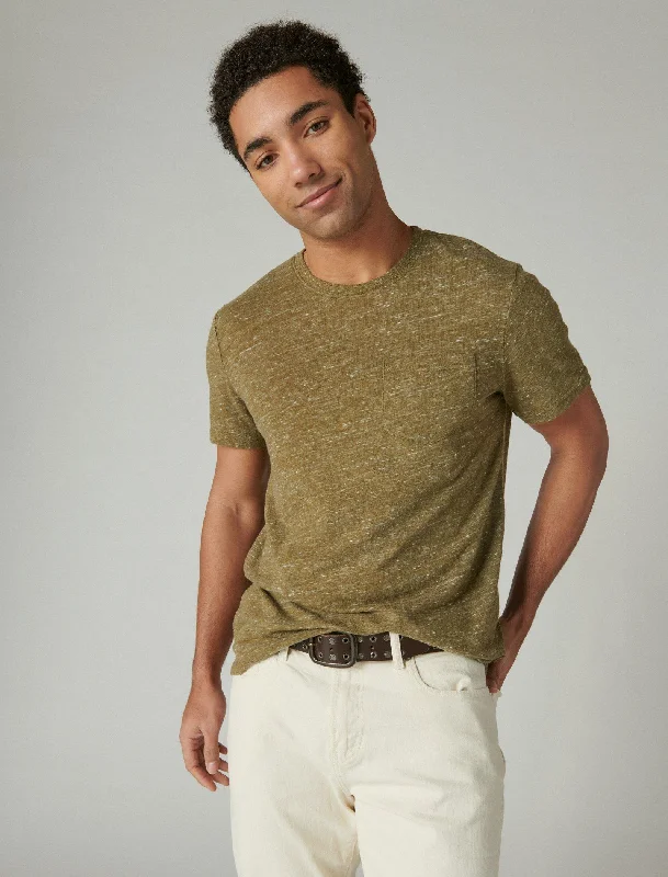 Lucky Brand Men's Linen Short Sleeve Pocket Crew Neck Tee