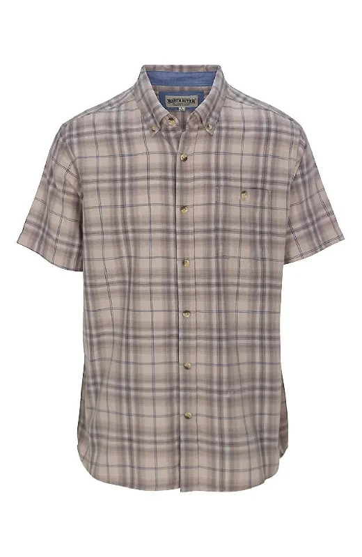 Men's Cozy Cotton Short Sleeve Plaid Shirt In Tan