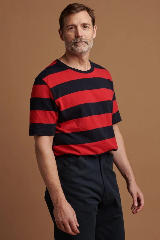 Men's Wide Stripe Short Sleeve T Shirt - Navy/Red