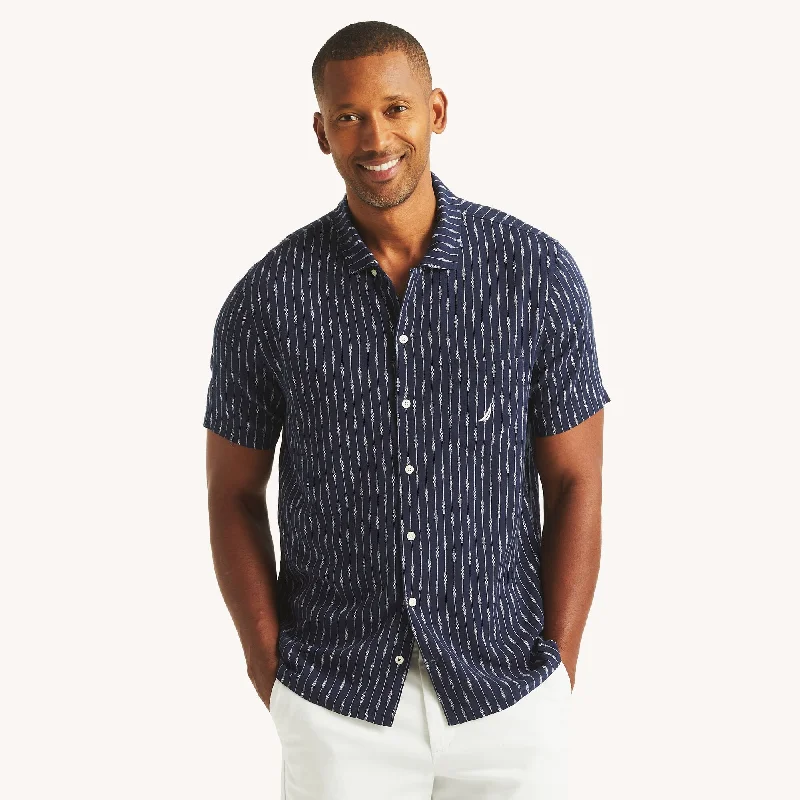 Nautica Mens Printed Linen Short-Sleeve Shirt