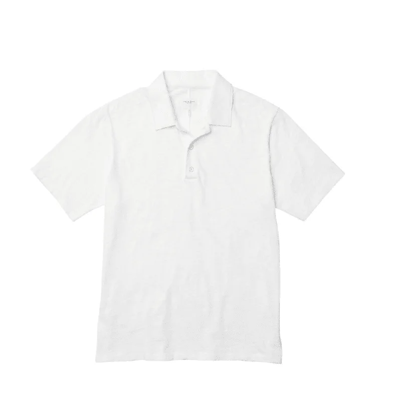 Rag & Bone Men Classic Flame Short Sleeve Cotton Polo Shirt White