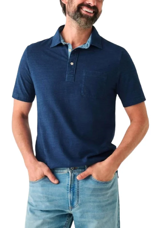 Short Sleeve Polo In Dark Indigo Wash