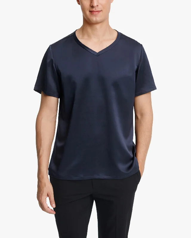 Short-Sleeved V Neck Silk Mens Tee