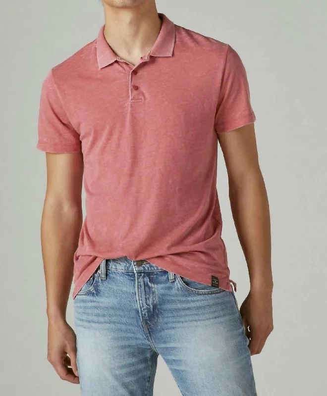 Venice Burnout Pique Short Sleeve Polo In Mineral Red