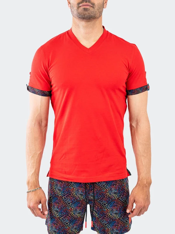 Maceoo Stretch Short-Sleeve Tshirts | V-Neck Vivaldi Solid32 Red