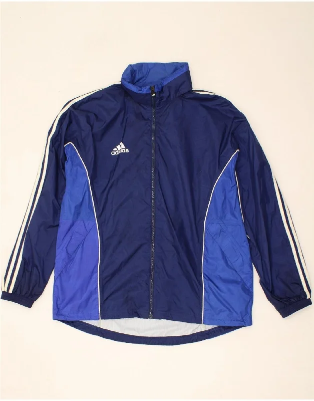 ADIDAS Mens Hooded Rain Jacket UK 40/42 Medium Navy Blue Colourblock Nylon