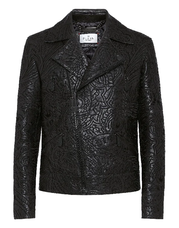 Leather Biker Jacket Paisley