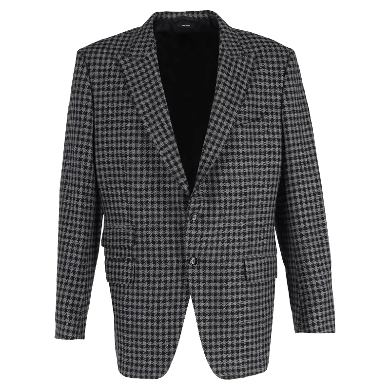 Tom Ford O'Connor Slim-Fit Gingham Suit Jacket in Wool Grey