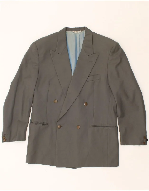 VINTAGE Mens Double Breasted Blazer Jacket UK 38 Medium Grey Acetate