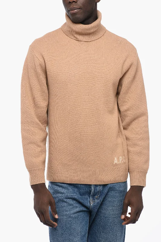 A.P.C. Virgin Wool Turtleneck Sweater with Rib Edges