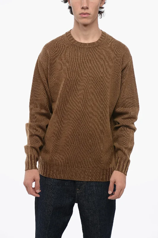 Auralee Solid Color Wool Crew-neck Sweater