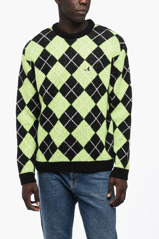 Awake New York Argyl Motif Two-Tone Crew-neck Sweater