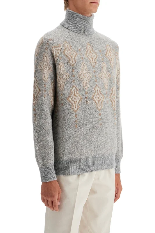 Brunello Cucinelli Geometric Jacquard Turtleneck Sweater