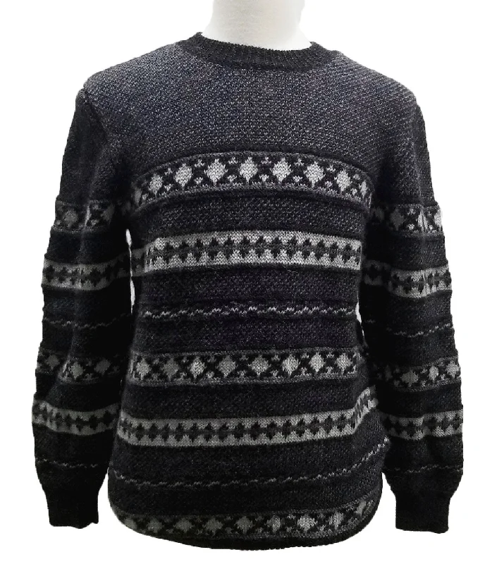 Jacquard Crew Neck Wool Sweater