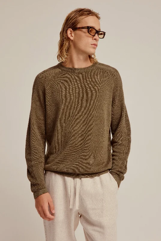 Linen Raglan Sweater - Deep Olive Brown