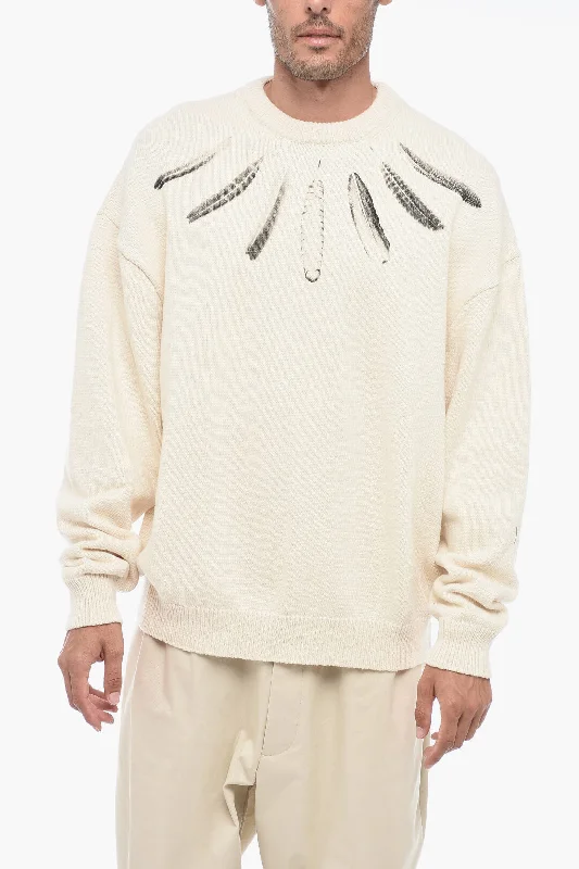 Marcelo Burlon Crew Neck WIND FEATHERS Cotton Sweater with Print