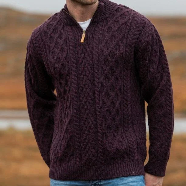 Quarter-Zip Aran Sweater [3 Colors]