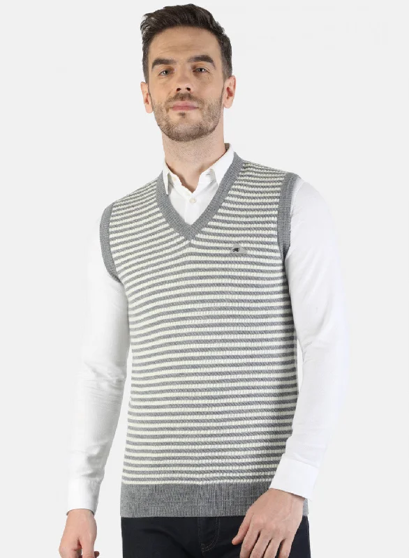 Men Grey Self Sweater