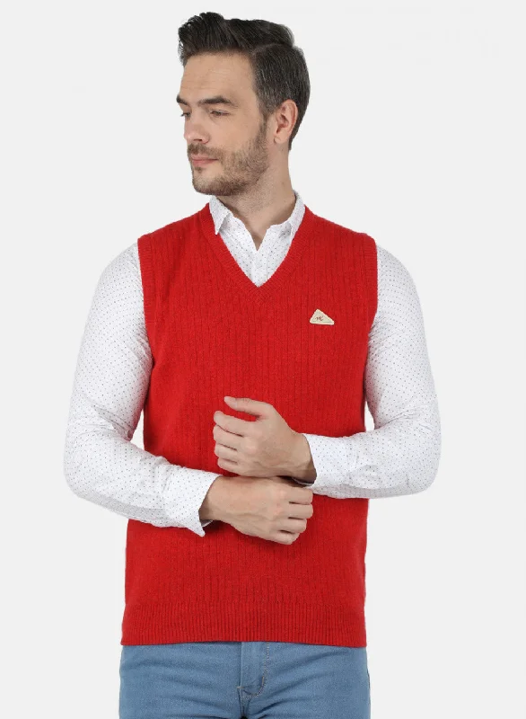 Men Red Solid Sweater