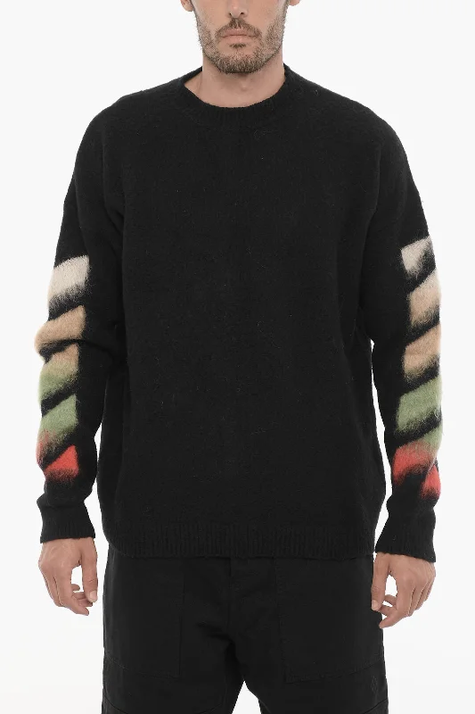 Off-White Brushed Wool Crew-neck Sweater with Contrasting Logo