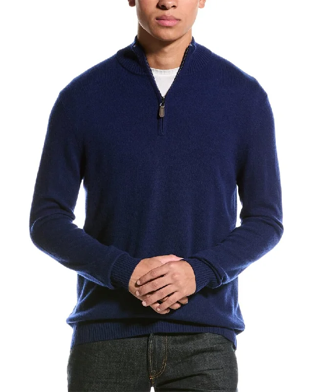 Qi Cashmere 1/4-Zip Cashmere Mock Sweater