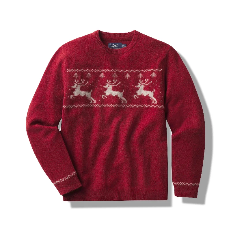 Reindeer Lambswool Sweater Crew - Holiday Red