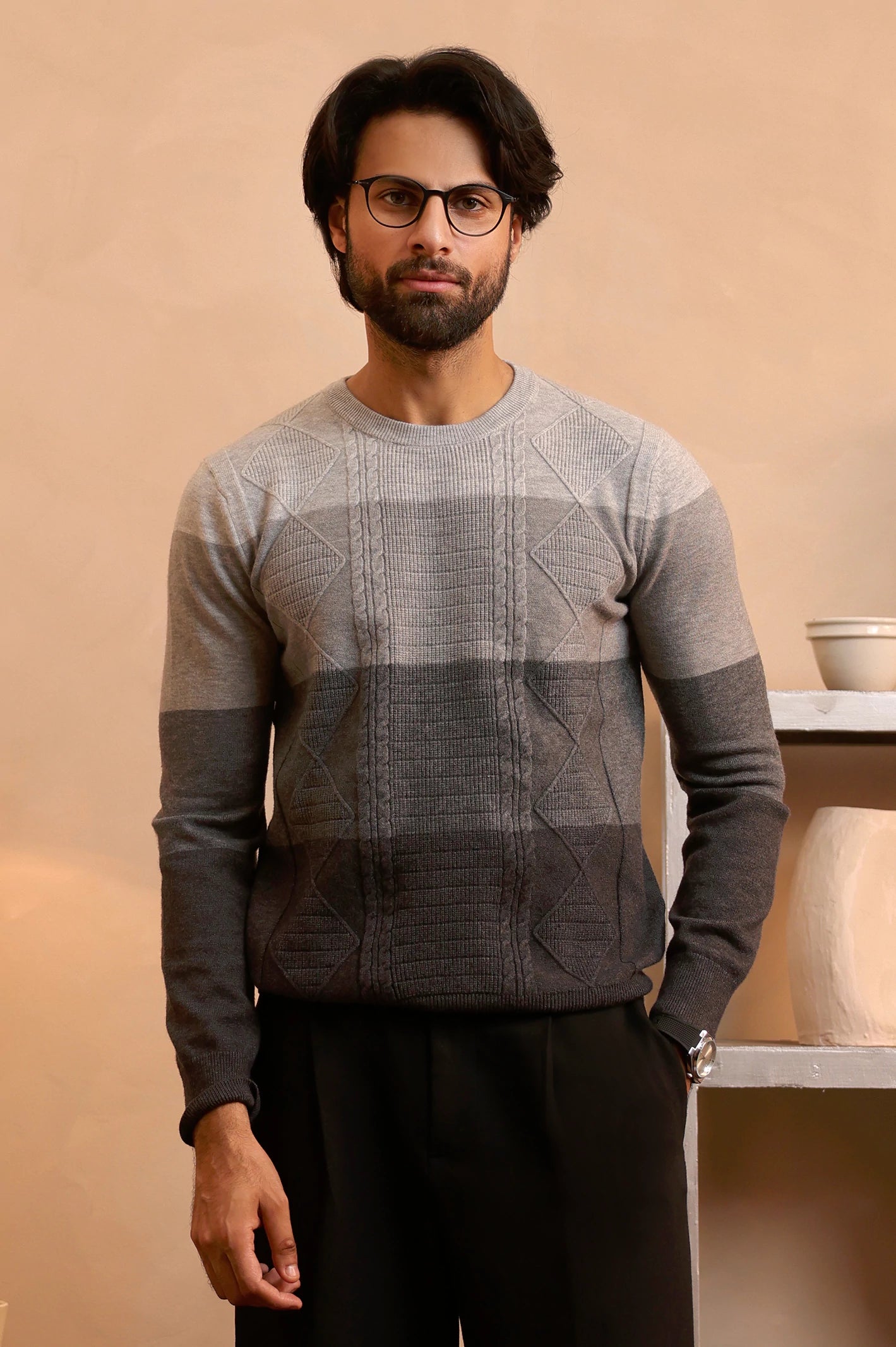 Men Grey Round Neck Sweater