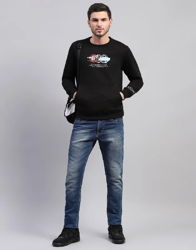 Men Black Printed Round Neck Full Sleeve Sweatshirt