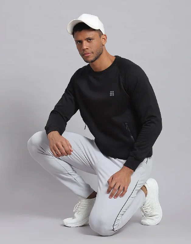 Men Black Solid Round Neck Full Sleeve Sweatshirt