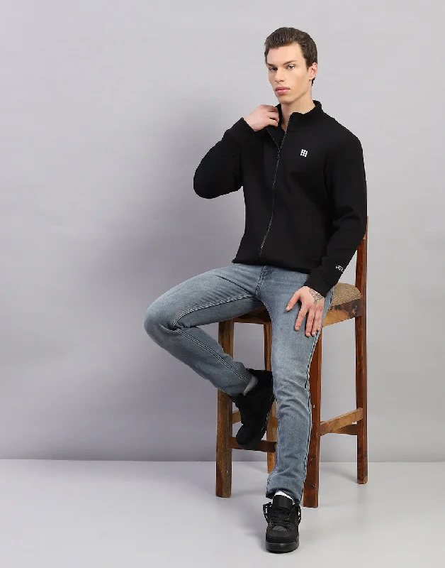 Men Black Solid Round Neck Full Sleeve Sweatshirt