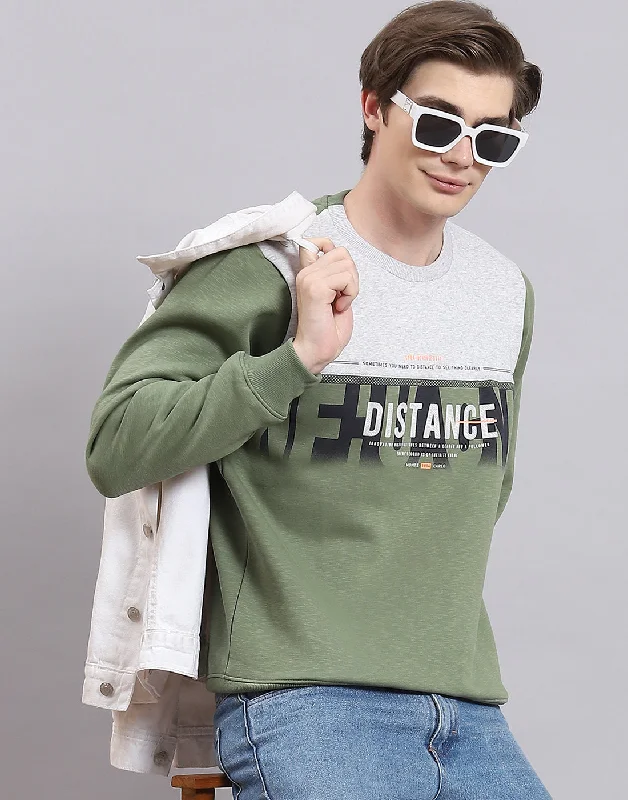 Men Green Printed Round Neck Full Sleeve Sweatshirt