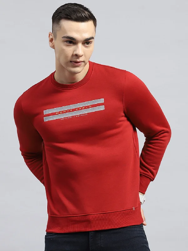 Men Maroon Printed Round Neck Full Sleeve Sweatshirt