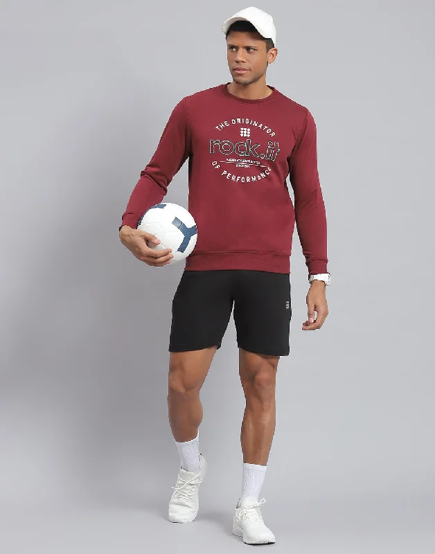 Men Maroon Solid Round Neck Full Sleeve Sweatshirt