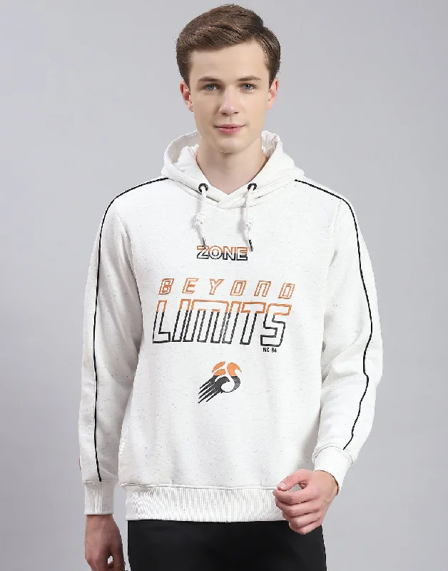 Men Off White Printed Hooded Full Sleeve Sweatshirt