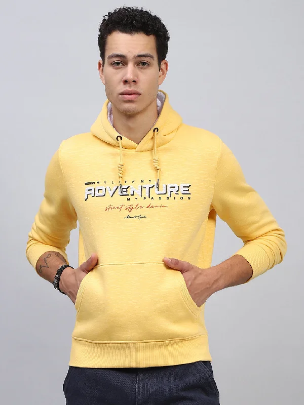 Men Yellow Printed Hooded Full Sleeve Sweatshirt