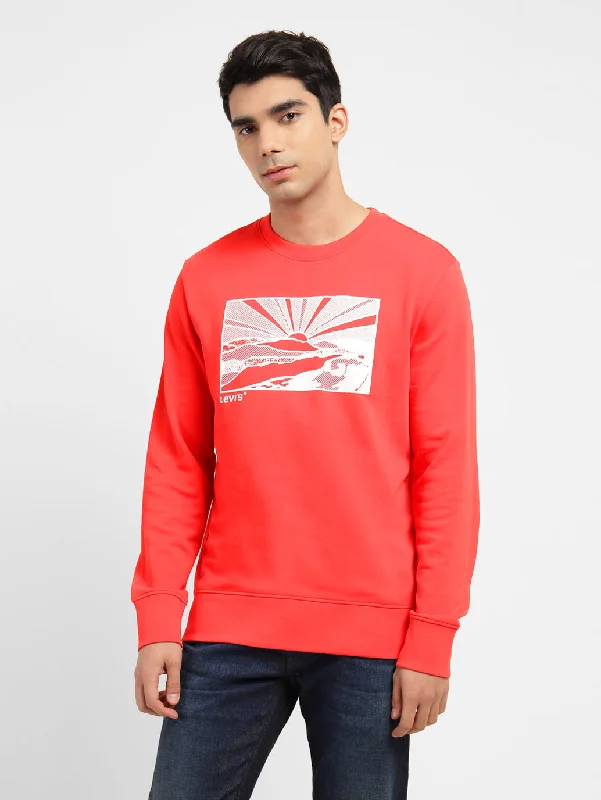 Men's Graphic Print Crew Neck Sweatshirt Red