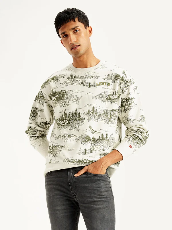 Men's Printed Off-White Crew Neck Sweatshirt