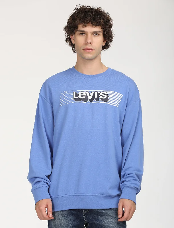 Men's Solid Blue Crew Neck Sweatshirt