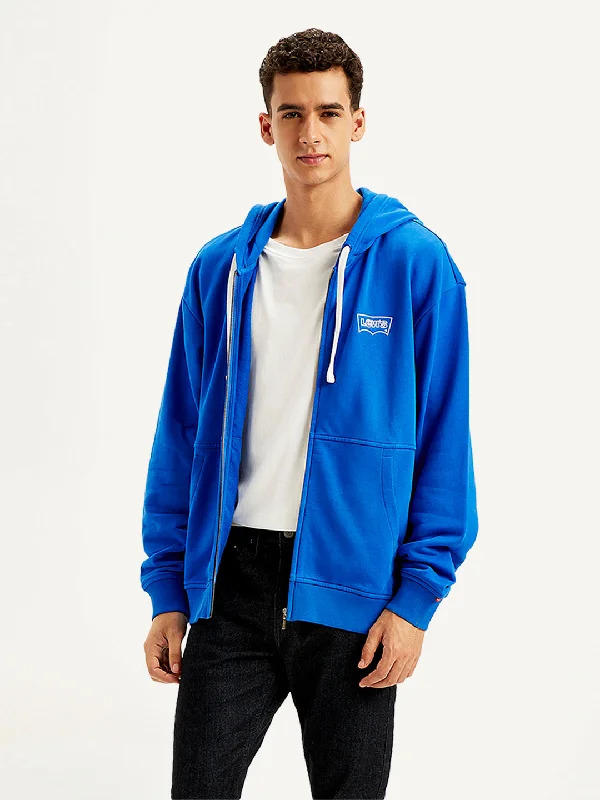 Men's Solid Blue Hooded Sweatshirt