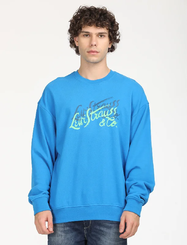 Men's Solid Dark Blue Crew Neck Sweatshirt