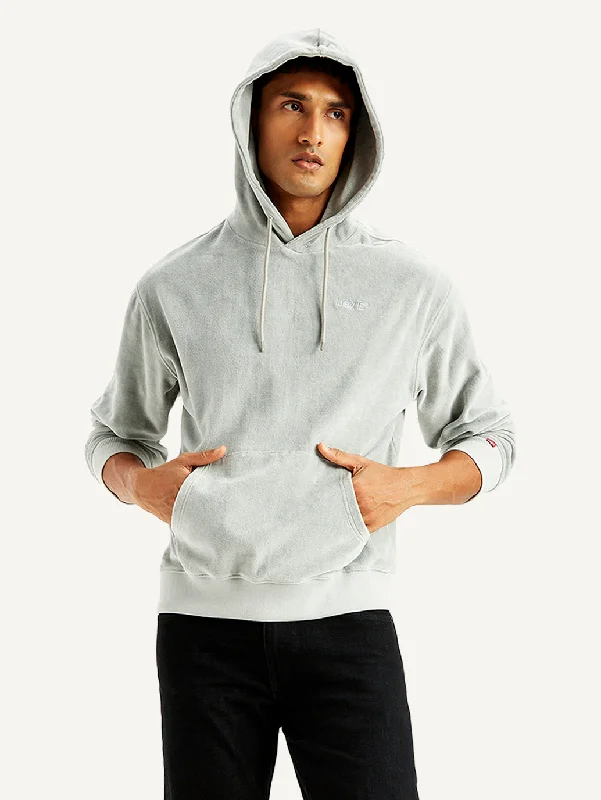 Men's Solid Light-Grey Hooded Sweatshirt