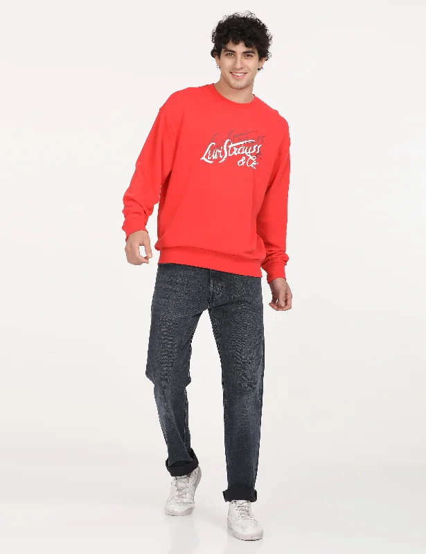 Men's Solid Red Crew Neck Sweatshirt