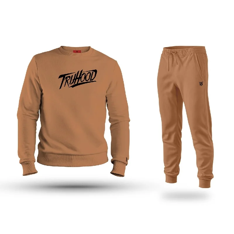 Premium Men's Brown Sweatshirt Tracksuit Set | Beige & Camel Options | OG High Density Print