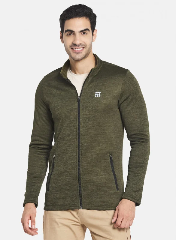 Men Olive Solid Sweatshirt